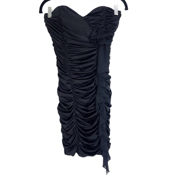 Speechless Dresses & Skirts - Speechless Womens Dress Vtg 90s Y2K Black Ruched Rosette Ruffle Strapless Mini S